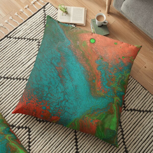 Rusty Jade: Acrylic Pour Painting Floor Pillow