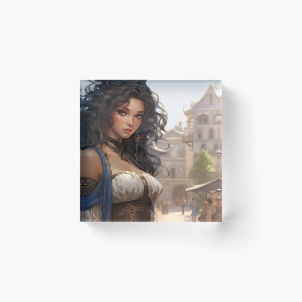 Item preview, Portrait of a young dark haired woman in a fantasy city setting designed and sold by Radibor78.