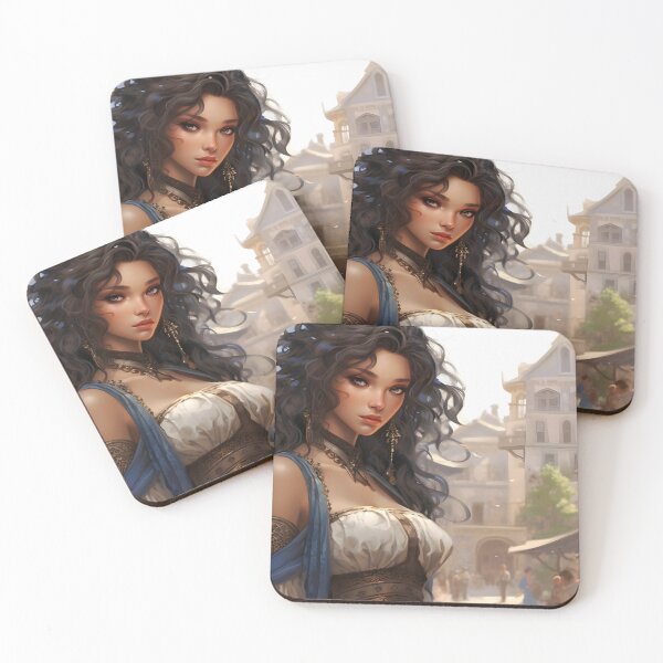 Item preview, Portrait of a young dark haired woman in a fantasy city setting designed and sold by Radibor78.