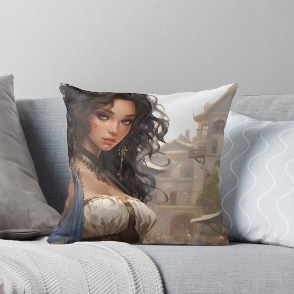 Item preview, Portrait of a young dark haired woman in a fantasy city setting designed and sold by Radibor78.