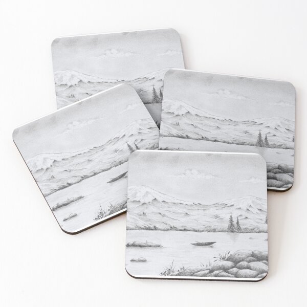Item preview, Mountain lake, sketch, black and white designed and sold by silent-violin.
