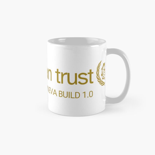 Item preview, AI you can trust - Turing Registry Geneva Build 1.0 (gold) (William Gibson t-shirt, Neuromancer t-shirt, AI t-shirt) dark blue text designed and sold by Gibson Futures.