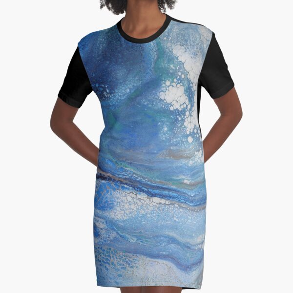 Sea Spray: Acrylic Pour Painting Graphic T-Shirt Dress