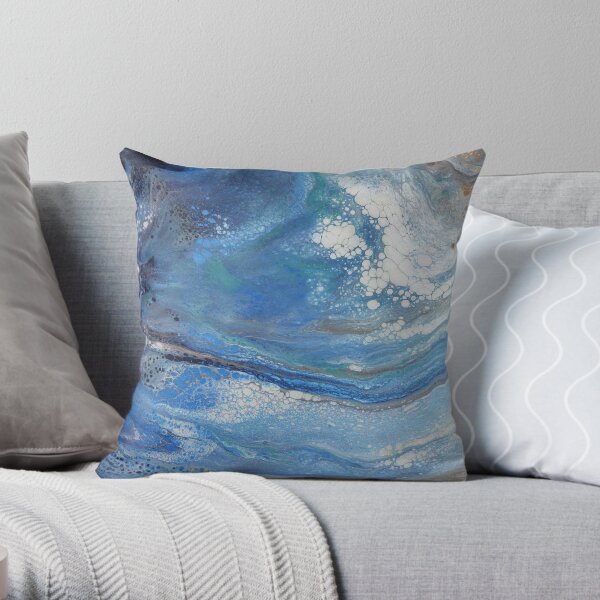 Sea Spray: Acrylic Pour Painting Throw Pillow