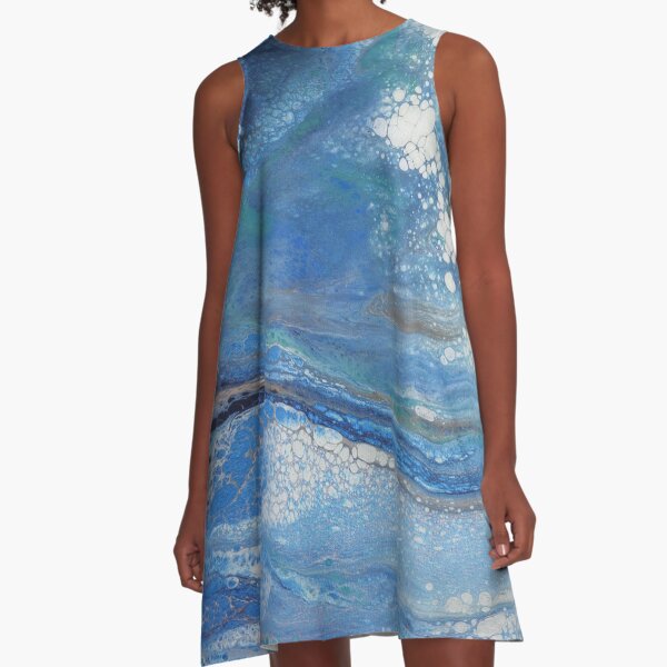 Sea Spray: Acrylic Pour Painting A-Line Dress