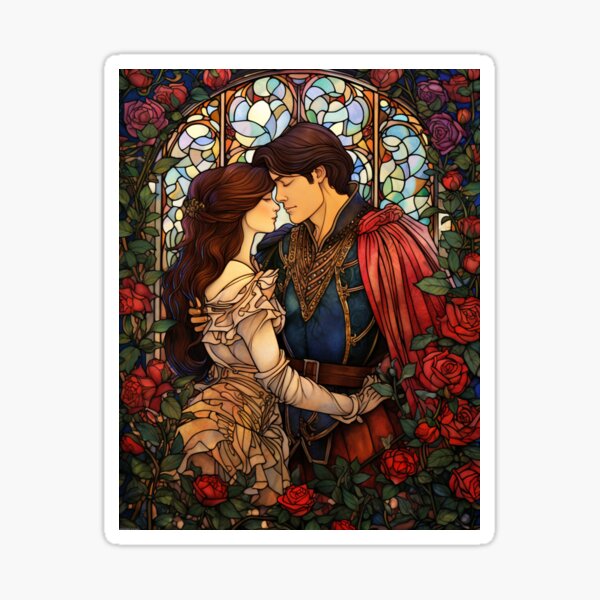 Item preview, Romeo and Juliet Stained Glass Window designed and sold by ArtNouveauChic.