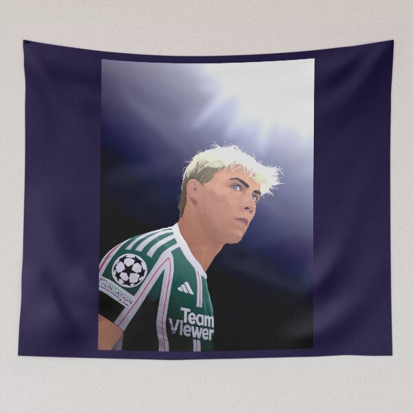 Item preview, Rasmus Hojlund Man Utd and Denmark Player Away Under Floodlights Illustration Portrait designed and sold by VibesAndVision.