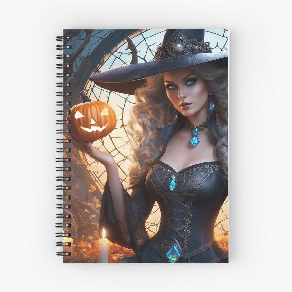 Item preview, Beautiful Halloween witch, glamorous, gothic, long gray hair, with a pumpkin. designed and sold by Medly.
