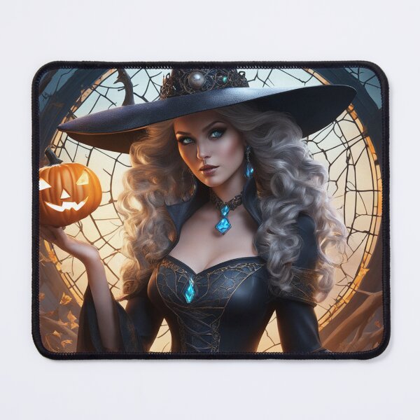 Item preview, Beautiful Halloween witch, glamorous, gothic, long gray hair, with a pumpkin. designed and sold by Medly.