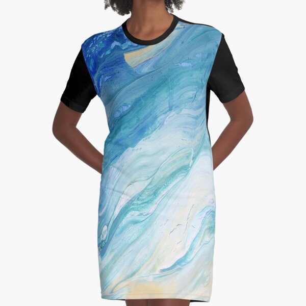 Calm Seas: Acrylic Pour Painting Graphic T-Shirt Dress