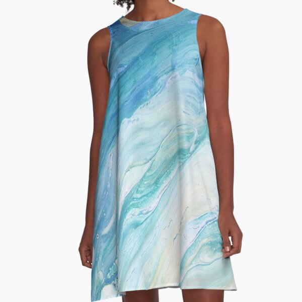 Calm Seas: Acrylic Pour Painting A-Line Dress