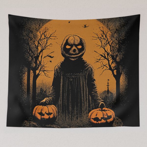 Item preview, Halloween pumpkin head hunter holding a pumpkin with two hands designed and sold by D- Day.