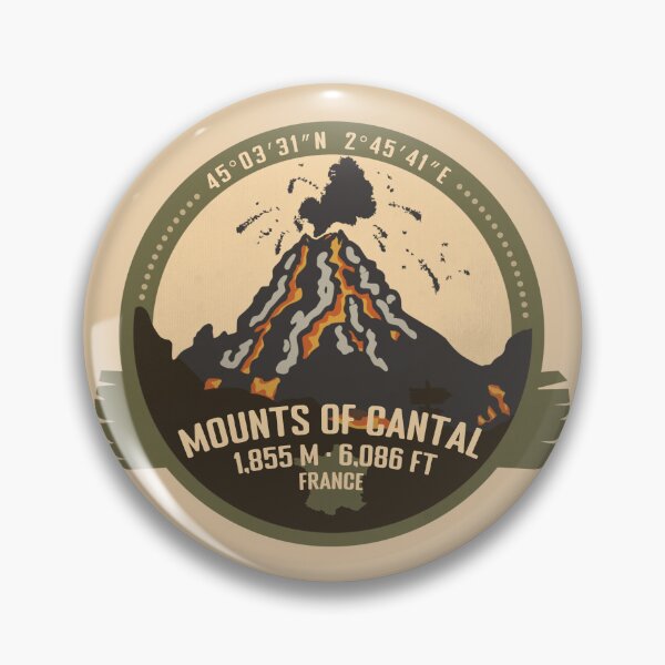 Item preview, Mounts of Cantal volcano France Volcano Retro Vintage Badge designed and sold by mountainfad.
