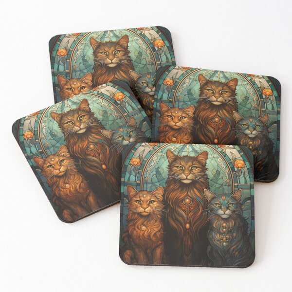 Item preview, Three Magical Cats designed and sold by ArtNouveauChic.