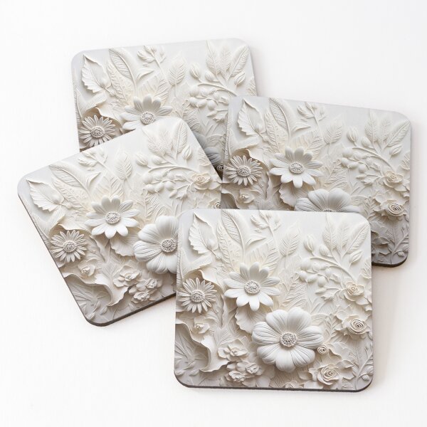 Item preview, White  wildflowers ivory relief  embossed look  designed and sold by Inktown.