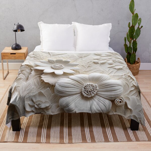 Item preview, White wildflowers ivory relief embossed look designed and sold by Inktown.