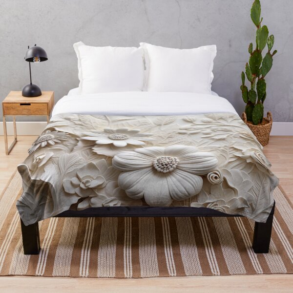 Aperçu de l'œuvre Fleurs sauvages blanches aspect relief ivoire créée et vendue par Inktown.