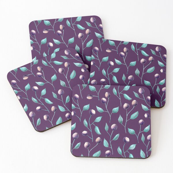Item preview, Botanical pattern painted with color pencils on a dark purple background designed and sold by Origillus.