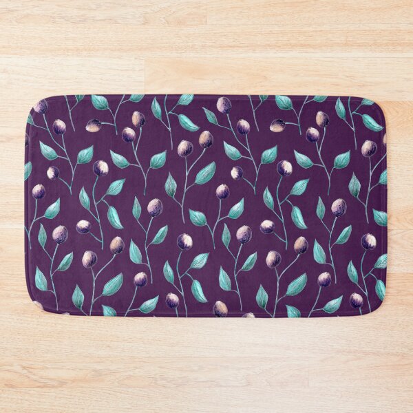 Item preview, Botanical pattern painted with color pencils on a dark purple background designed and sold by Origillus.