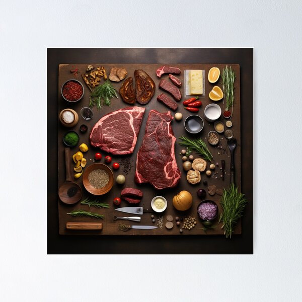 Item preview, Ribeye steak menu ,knolling  steak , poster designed and sold by brushworkbyUMPH.