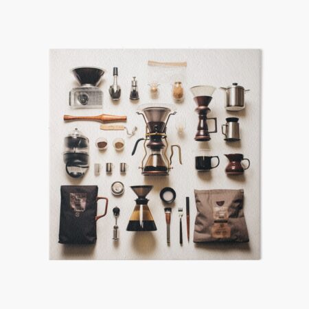 Artikel-Vorschau von Kaffeezubereitungsausrüstung, Knolling-Poster, designt und verkauft von brushworkbyUMPH.