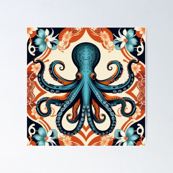 Octopus french flowers dessin Poster