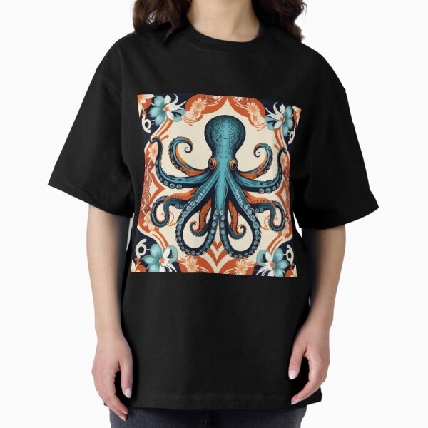 Octopus french flowers dessin Oversized T-Shirt
