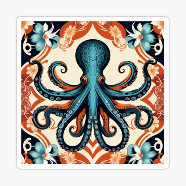 Octopus french flowers dessin Sticker