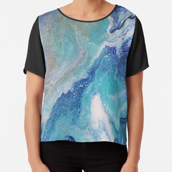 Dancing Tides: Acrylic Pour Painting Chiffon Top