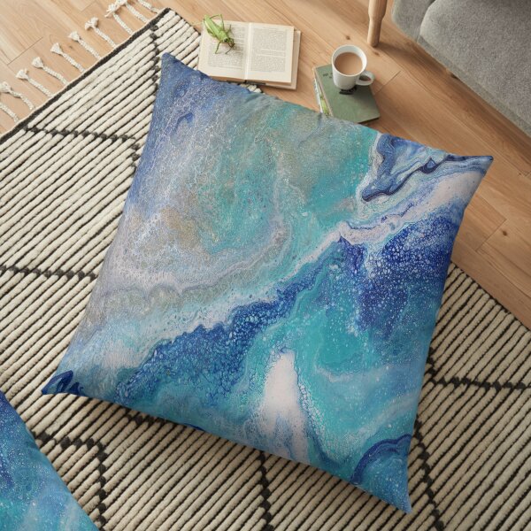 Dancing Tides: Acrylic Pour Painting Floor Pillow