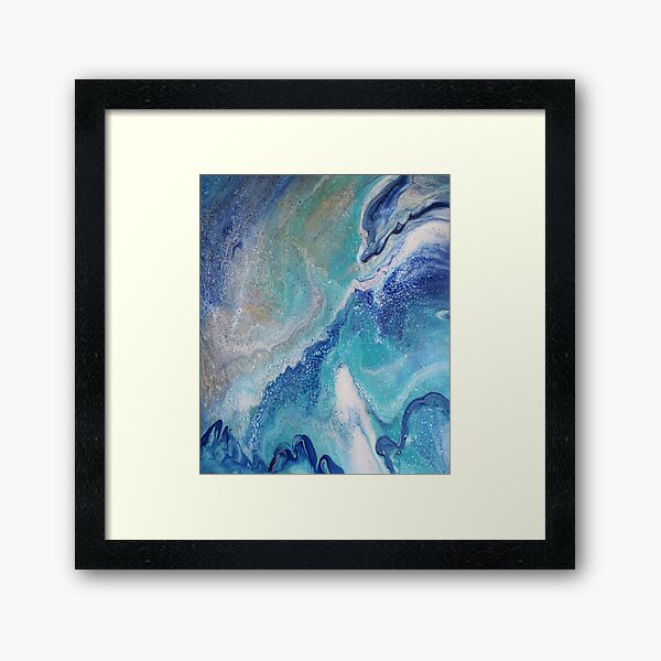 Dancing Tides: Acrylic Pour Painting Framed Art Print