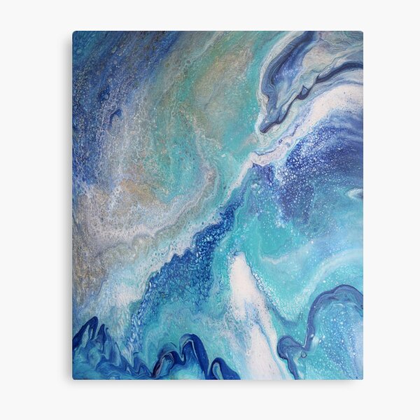 Dancing Tides: Acrylic Pour Painting Metal Print