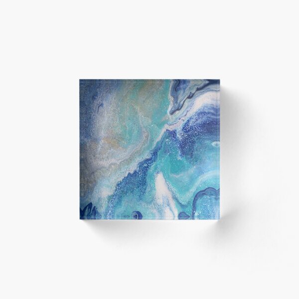 Dancing Tides: Acrylic Pour Painting Acrylic Block