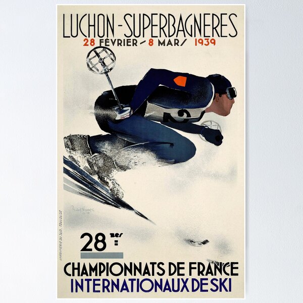 Aperçu de l'œuvre Publicité dynamique de ski vintage français de 1939 créée et vendue par Glimmersmith.