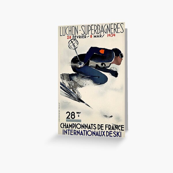Dynamic French Vintage Ski advert from 1939 Greeting Card