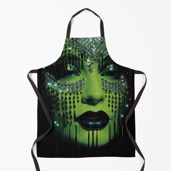 Aperçu de l'œuvre Gros plan extravagant et intense d'un visage vert décoré de diamants et de cristaux dans le style du glamour futuriste et de la science-fiction créée et vendue par AI-Only Creations.