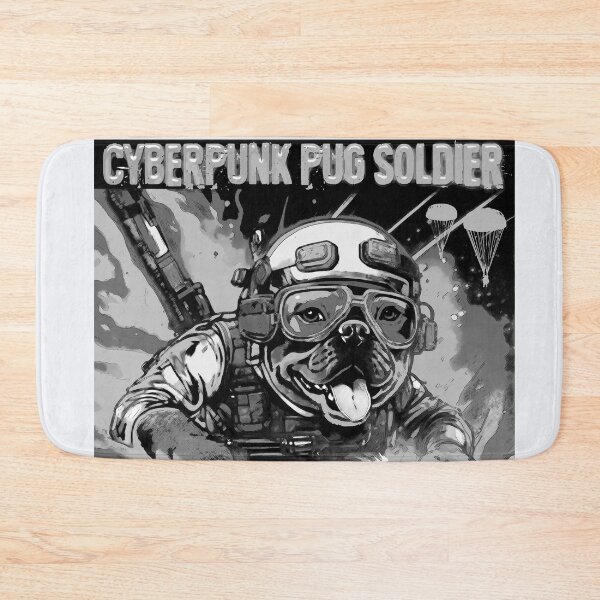 Item preview, Pug Cyberpunk Soldier 17 ALTERNATE Black and White designed and sold by RedBluffTraders.