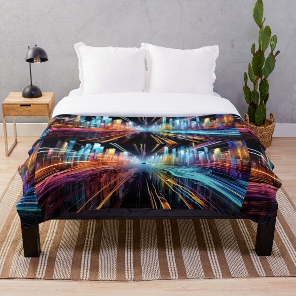 Item preview, A vibrant illustration of futuristic New York in the style of speed, motion and fluorescent light trails designed and sold by AI-Only Creations.