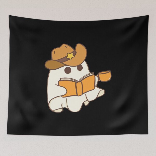 Item preview, Cute halloween sheriff ghost reading a book and drinking coffee designed and sold by Mateusz Majcherek.