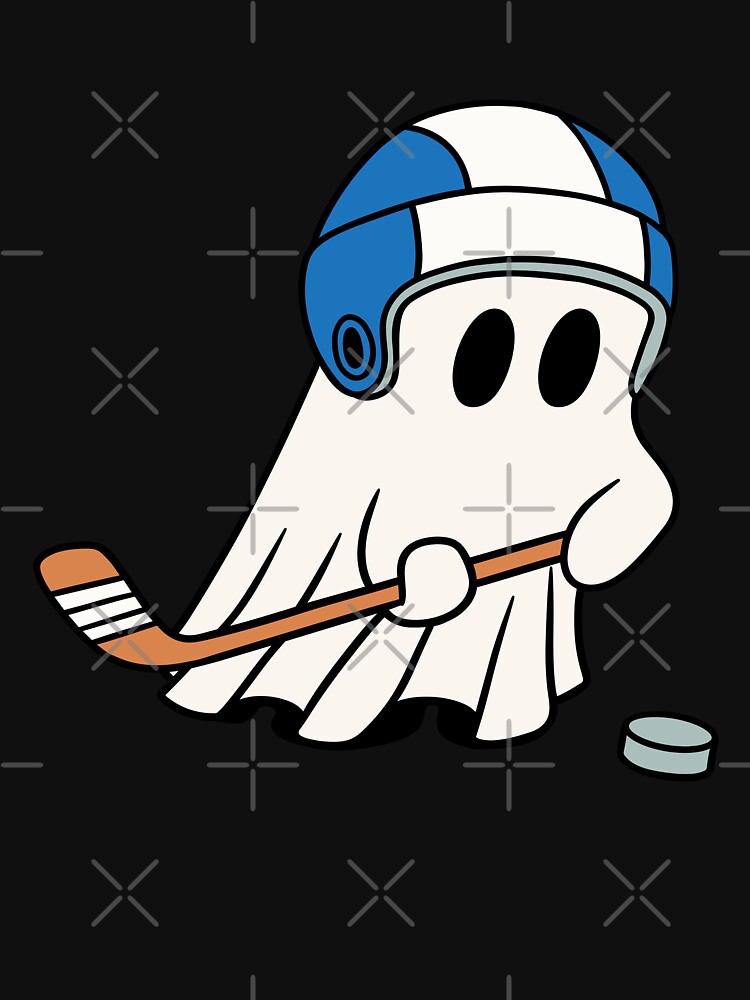 Cute halloween ghost playing hockey