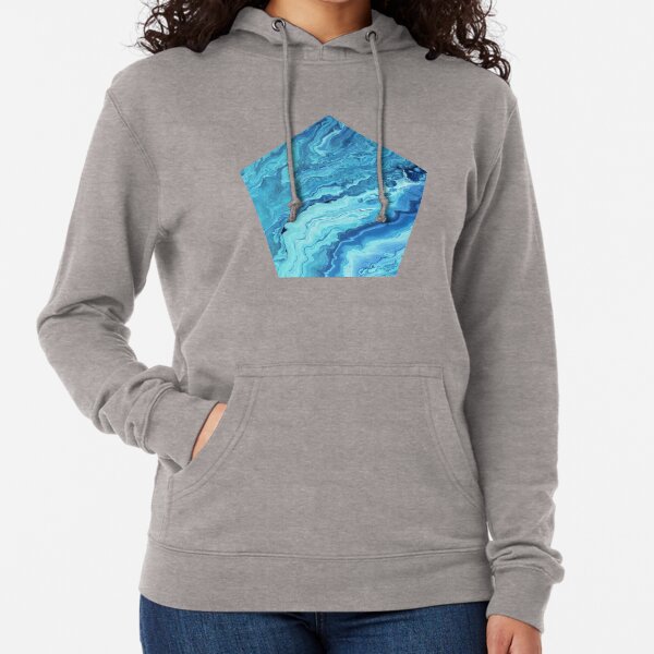 Teal Geode: Acrylic Pour Painting Lightweight Hoodie