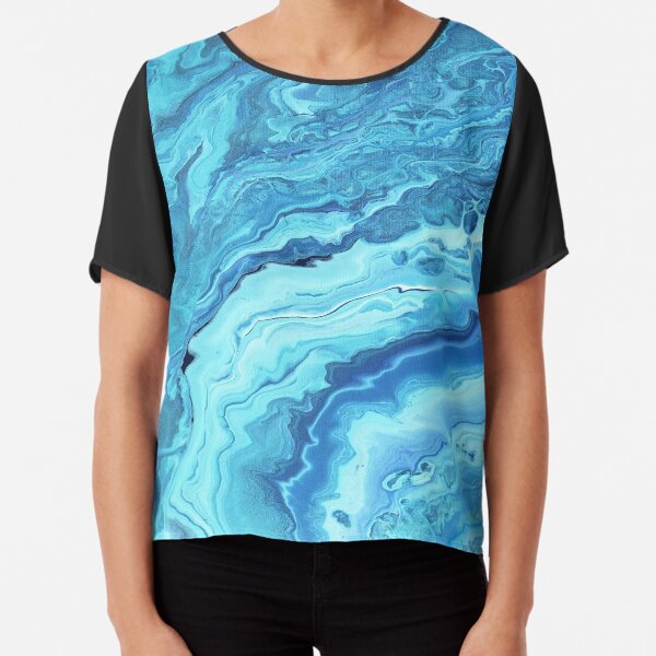 Teal Geode: Acrylic Pour Painting Chiffon Top