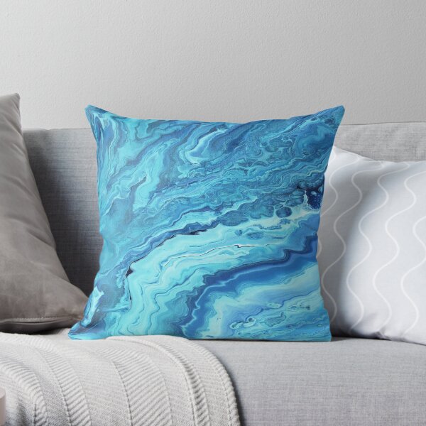 Teal Geode: Acrylic Pour Painting Throw Pillow
