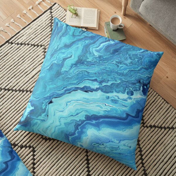Teal Geode: Acrylic Pour Painting Floor Pillow