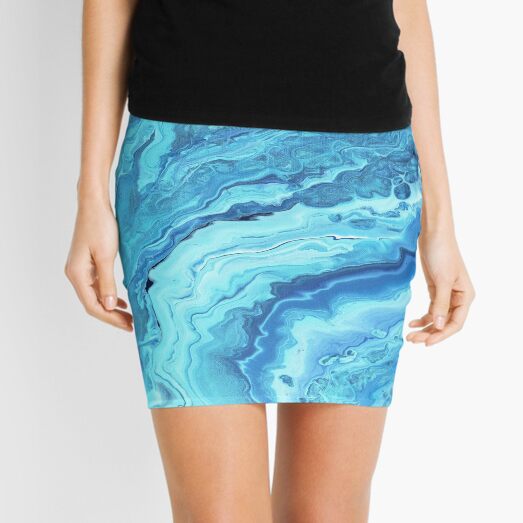 Teal Geode: Acrylic Pour Painting Mini Skirt