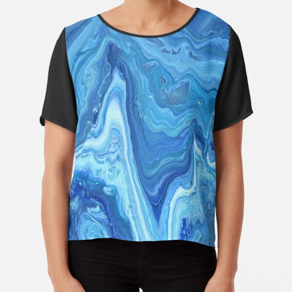 Blue Geode: Acrylic Pour Painting Chiffon Top
