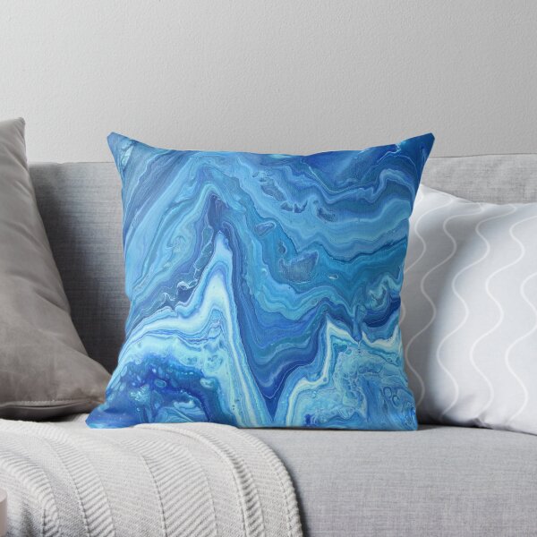 Blue Geode: Acrylic Pour Painting Throw Pillow
