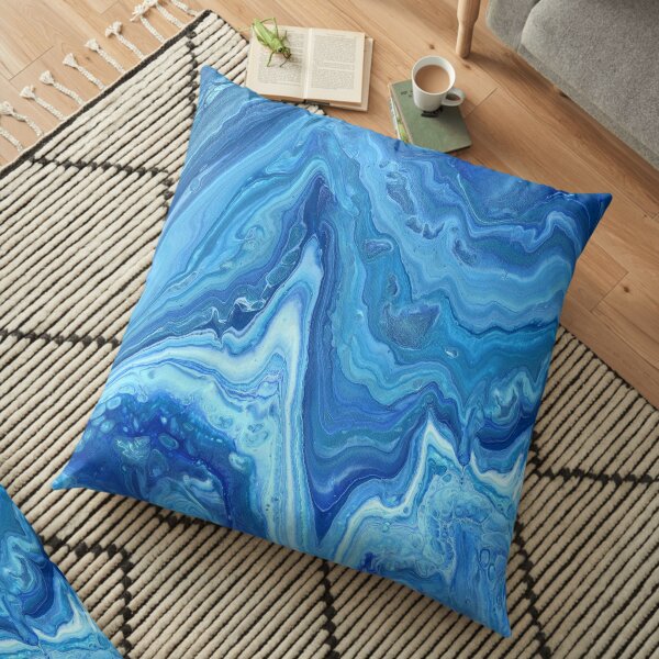 Blue Geode: Acrylic Pour Painting Floor Pillow