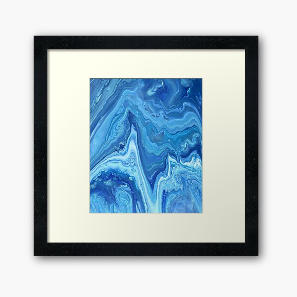 Blue Geode: Acrylic Pour Painting Framed Art Print
