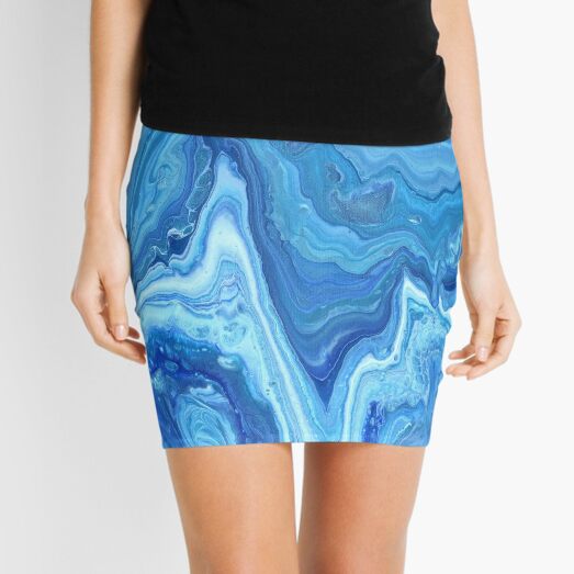 Blue Geode: Acrylic Pour Painting Mini Skirt